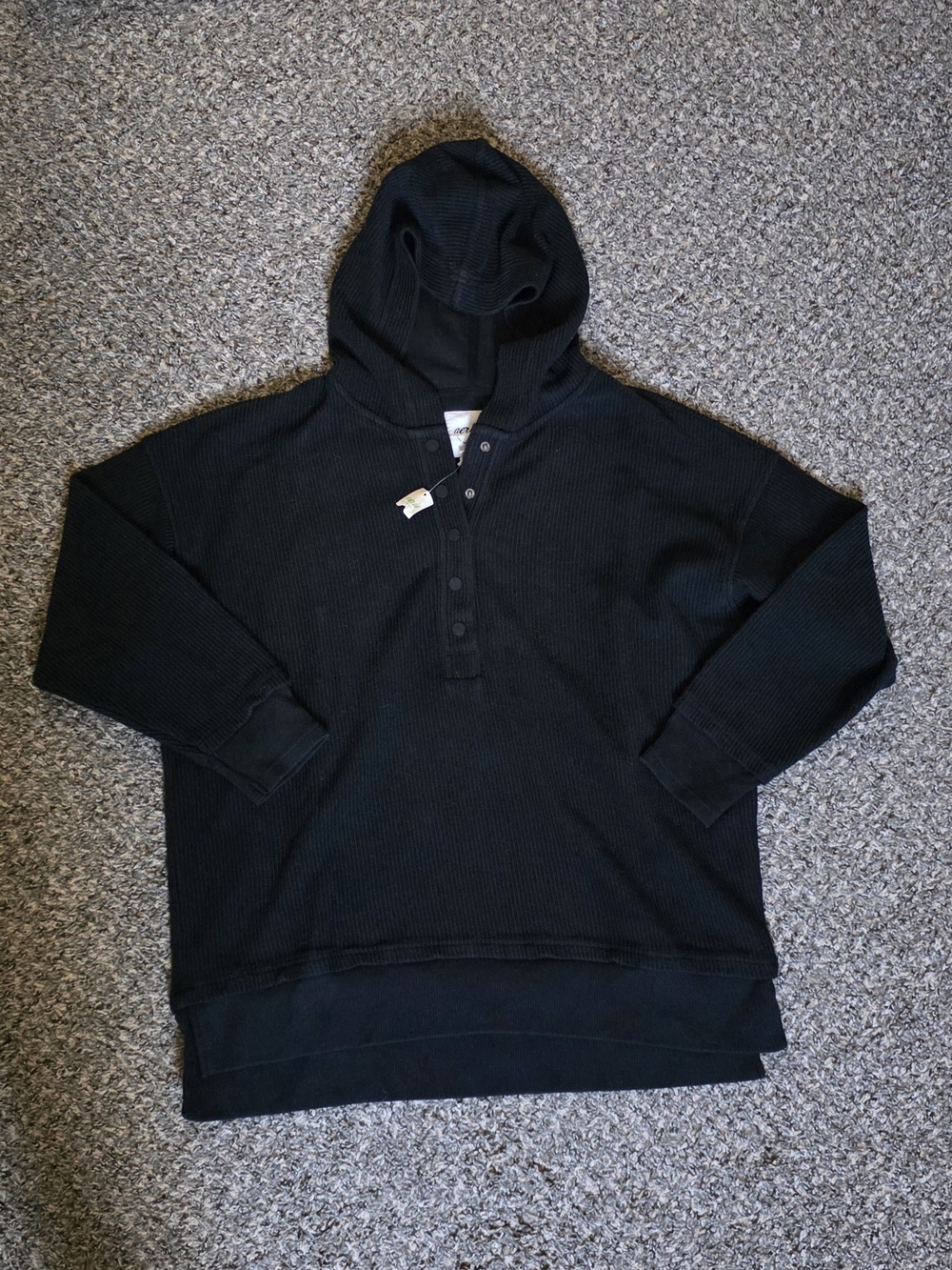 Womens Aerie Black Hooded Henley Pullover